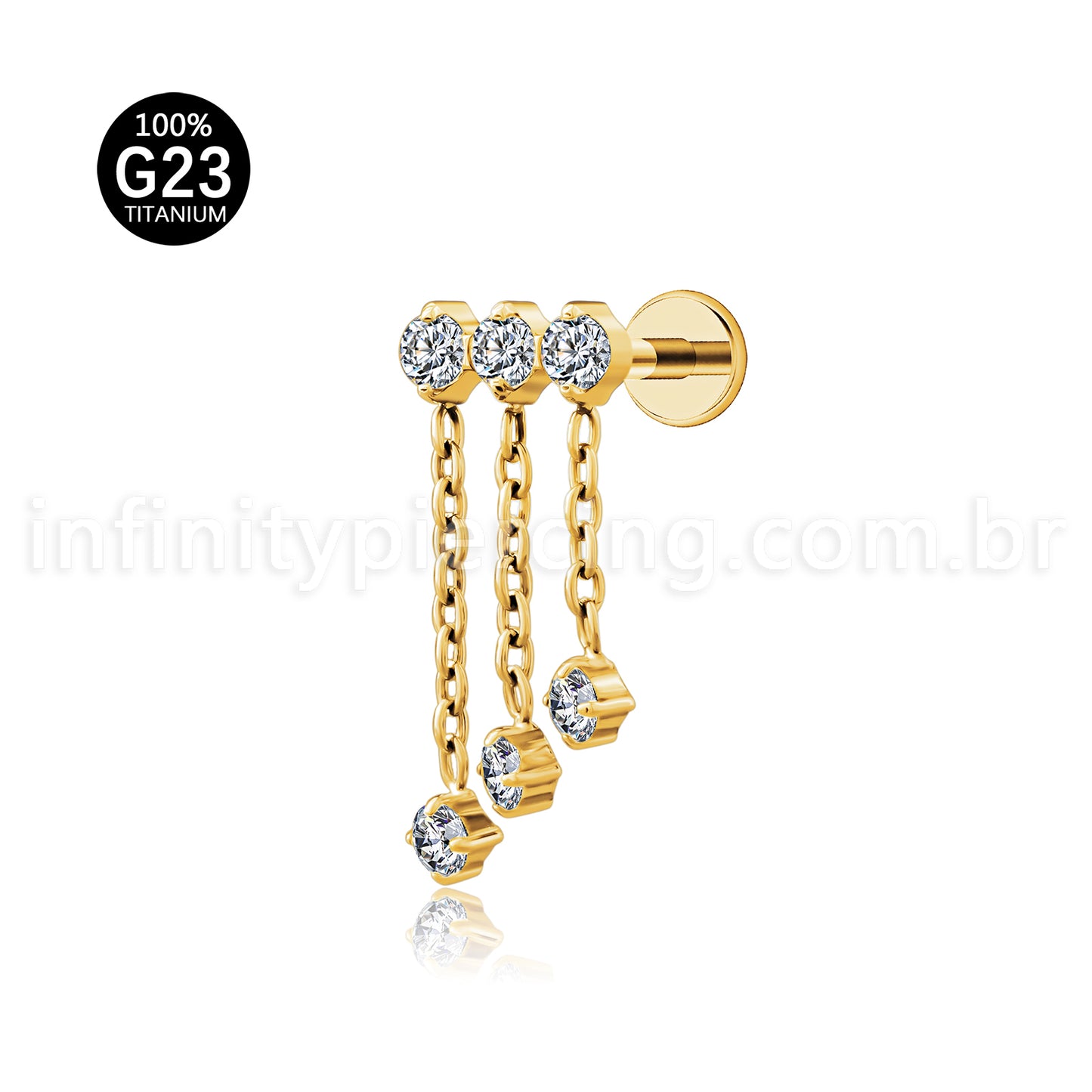 Piercing Labret Titânio Zircônia Cravejada Com Corrente