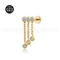 Piercing Labret Titânio Zircônia Cravejada Com Corrente