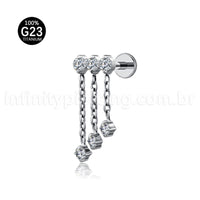 Piercing Labret Titânio Zircônia Cravejada Com Corrente
