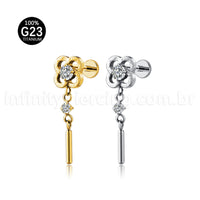 Piercing Labret Titânio Flor Com Pingente Zircônia Cravejada