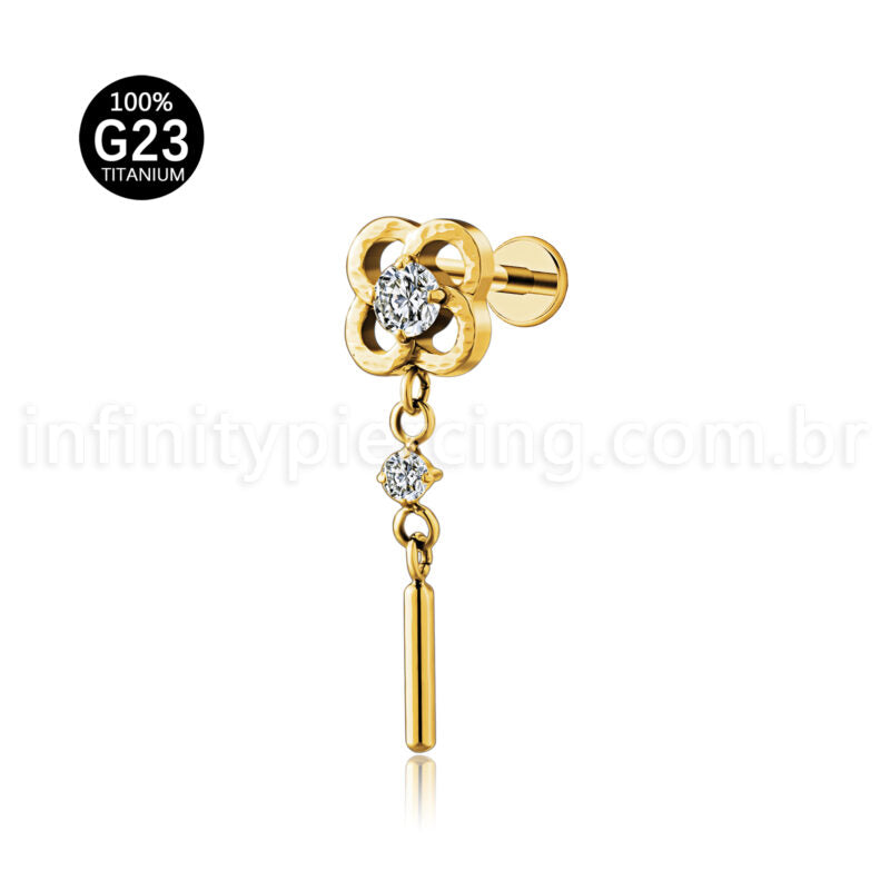 Piercing Labret Titânio Flor Com Pingente Zircônia Cravejada