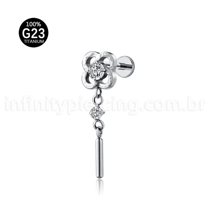 Piercing Labret Titânio Flor Com Pingente Zircônia Cravejada
