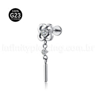 Piercing Labret Titânio Flor Com Pingente Zircônia Cravejada