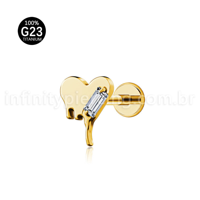 Piercing Labret Titânio Coração Detalhe Zircônia Cravejada