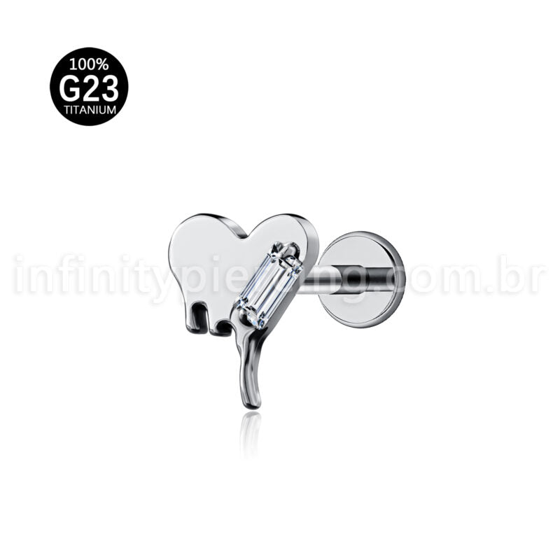 Piercing Labret Titânio Coração Detalhe Zircônia Cravejada