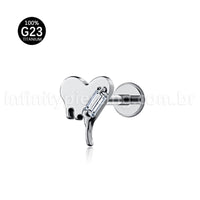 Piercing Labret Titânio Coração Detalhe Zircônia Cravejada