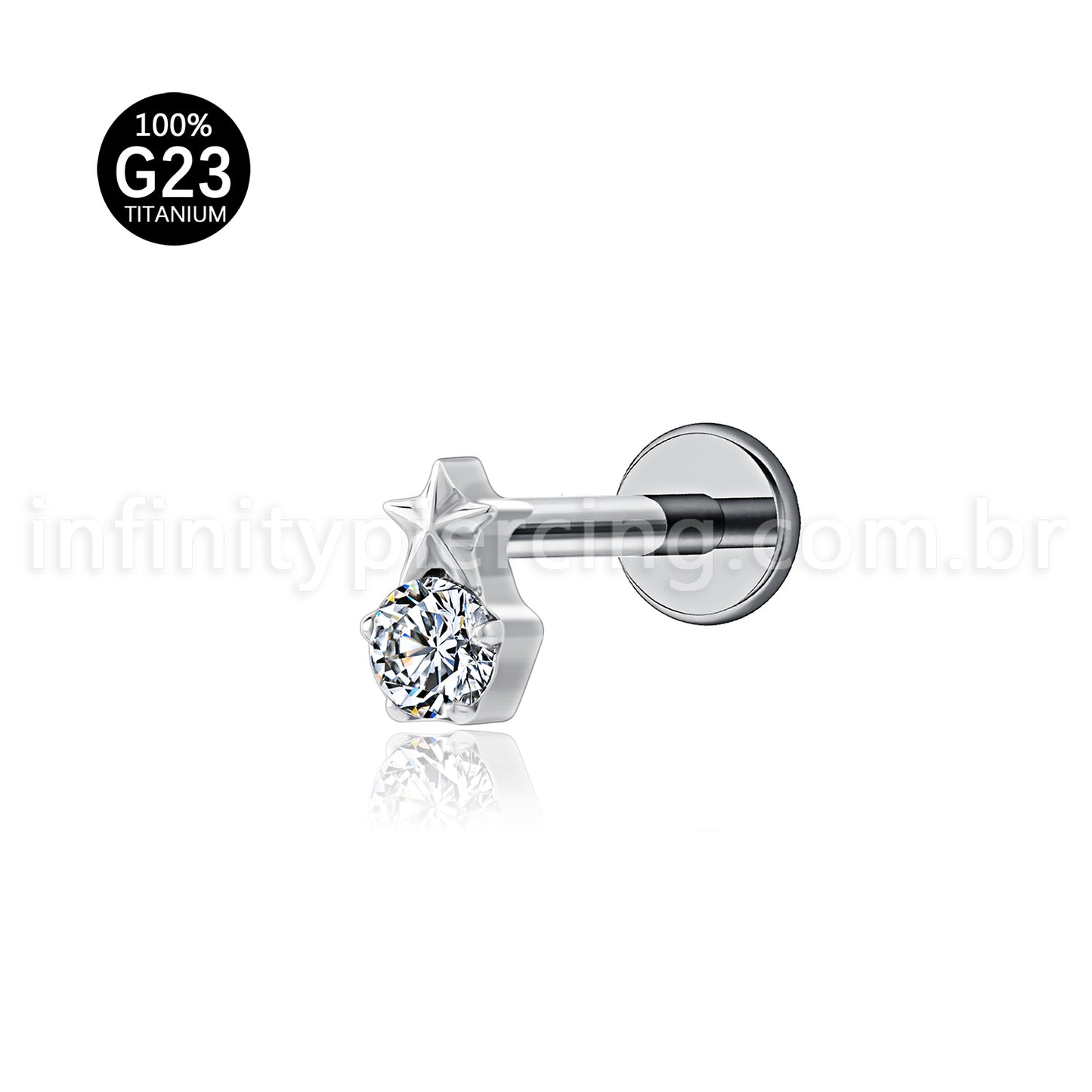 Piercing Labret Titânio Ponto De Luz Com Estrela