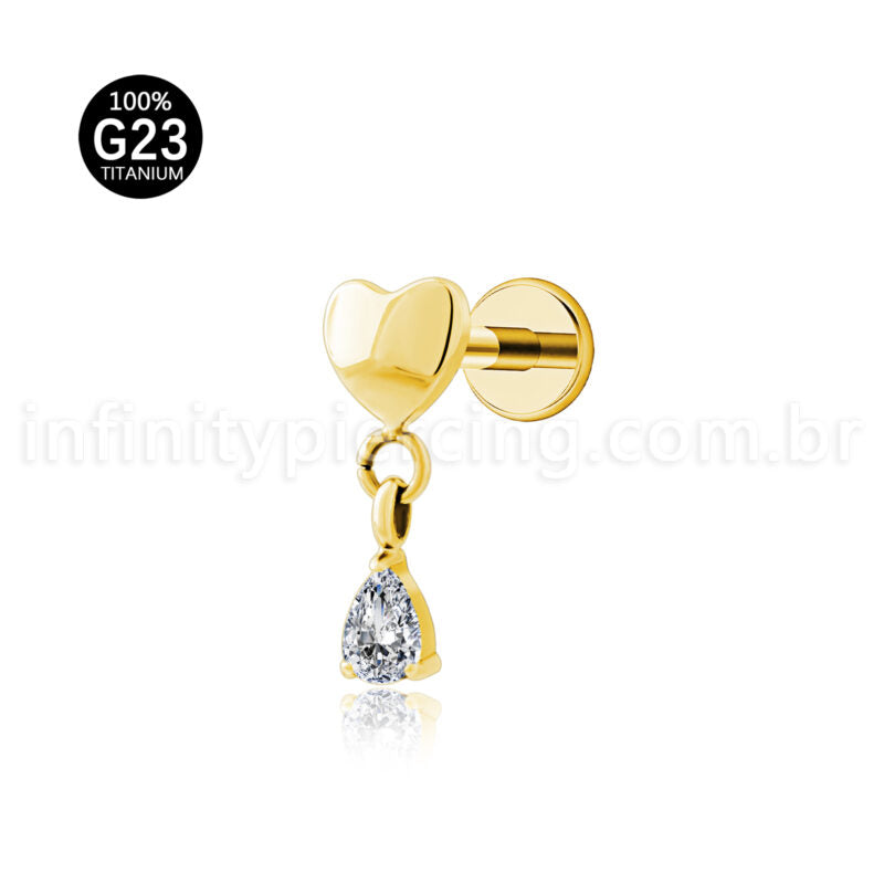 Piercing Labret Titânio Coração Pingente Gota