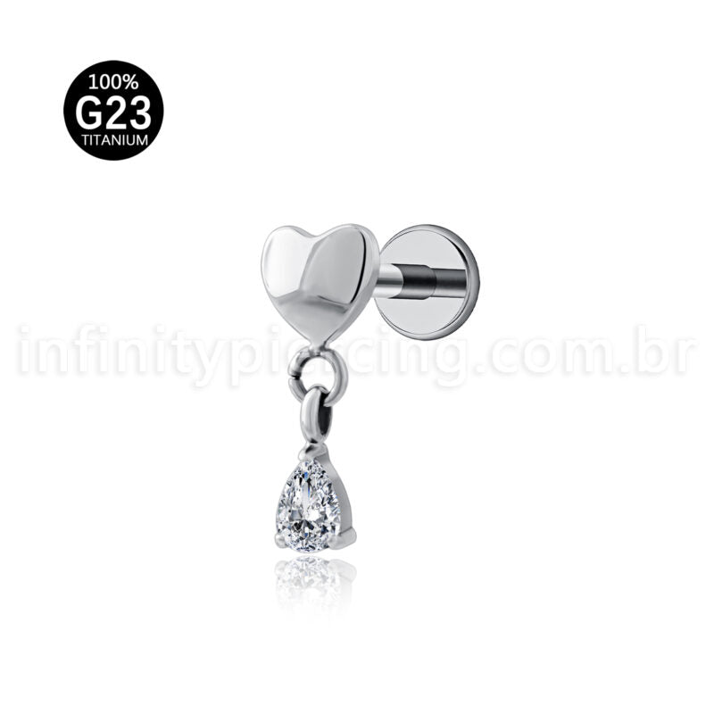Piercing Labret Titânio Coração Pingente Gota