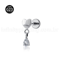 Piercing Labret Titânio Coração Pingente Gota
