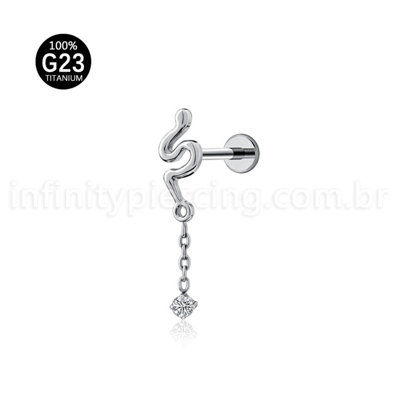 Piercing Labret Titânio Cobra Com Pingente