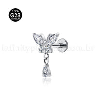 Piercing Labret Titânio Borboleta Zircônia Cravejada