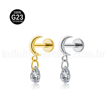 Piercing Labret Titânio Lua Pingente Gota