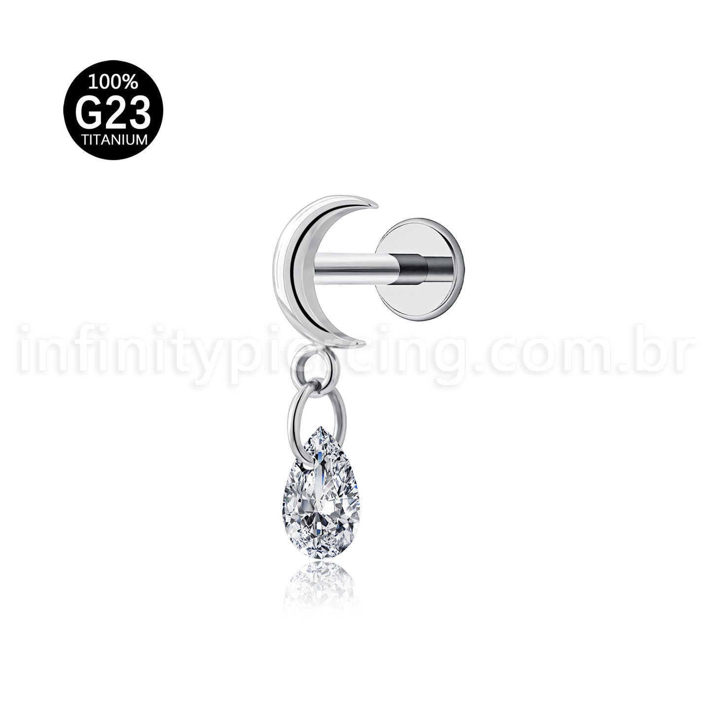 Piercing Labret Titânio Lua Pingente Gota