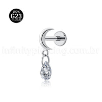 Piercing Labret Titânio Lua Pingente Gota