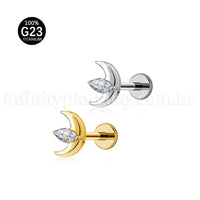 Piercing Labret Titânio Lua Com 1 Pedra Zircônia