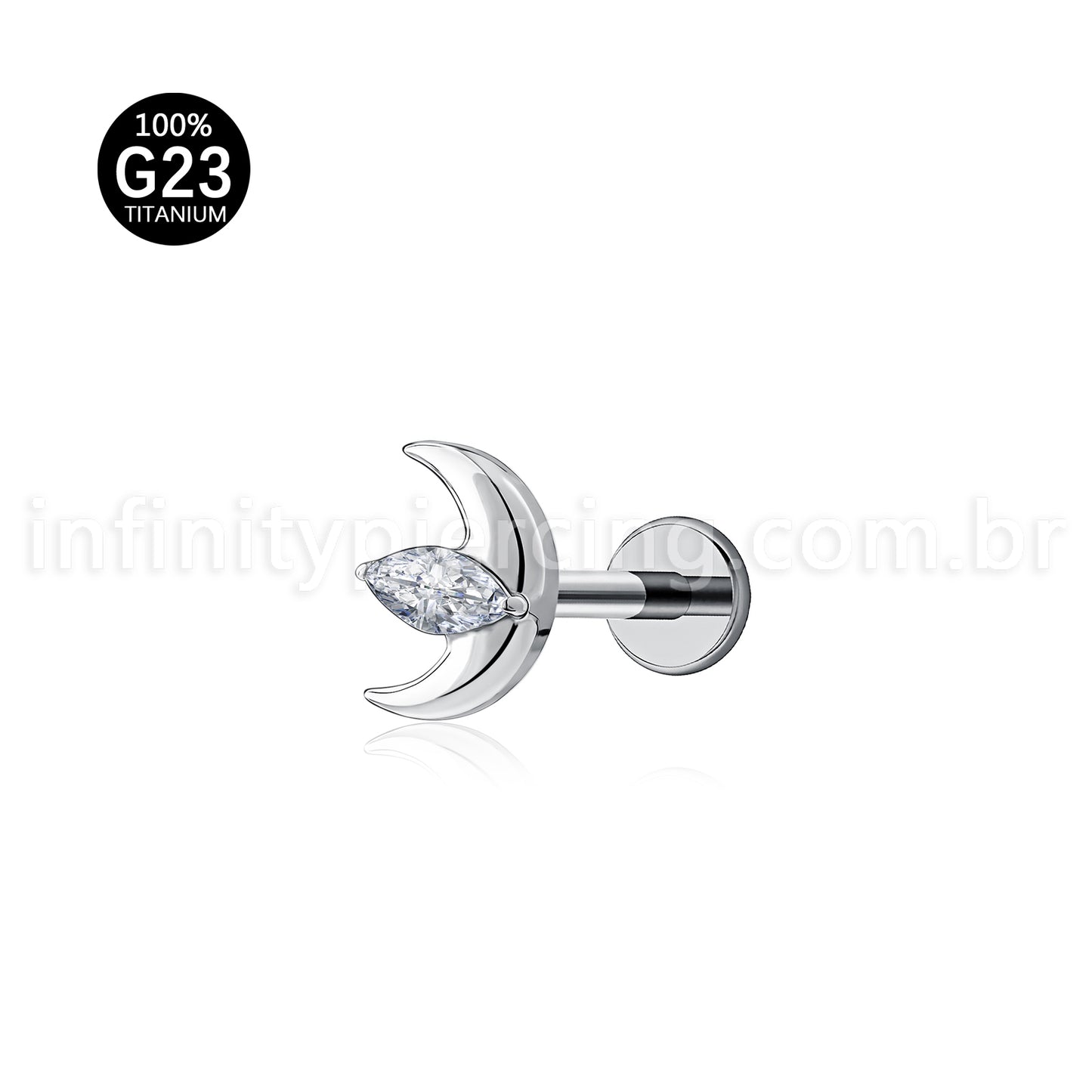 Piercing Labret Titânio Lua Com 1 Pedra Zircônia