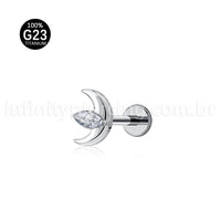 Piercing Labret Titânio Lua Com 1 Pedra Zircônia