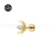 Piercing Labret Titânio Lua Com 1 Pedra Zircônia
