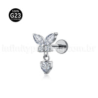 Piercing Labret Titânio Borboleta Com Pingente Coração
