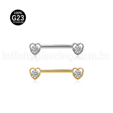 Piercing Barbell Titânio Push Pin Coração Zircônia