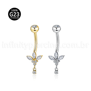 Piercing Banana Titânio Meia Flor Zircônia Cravejada