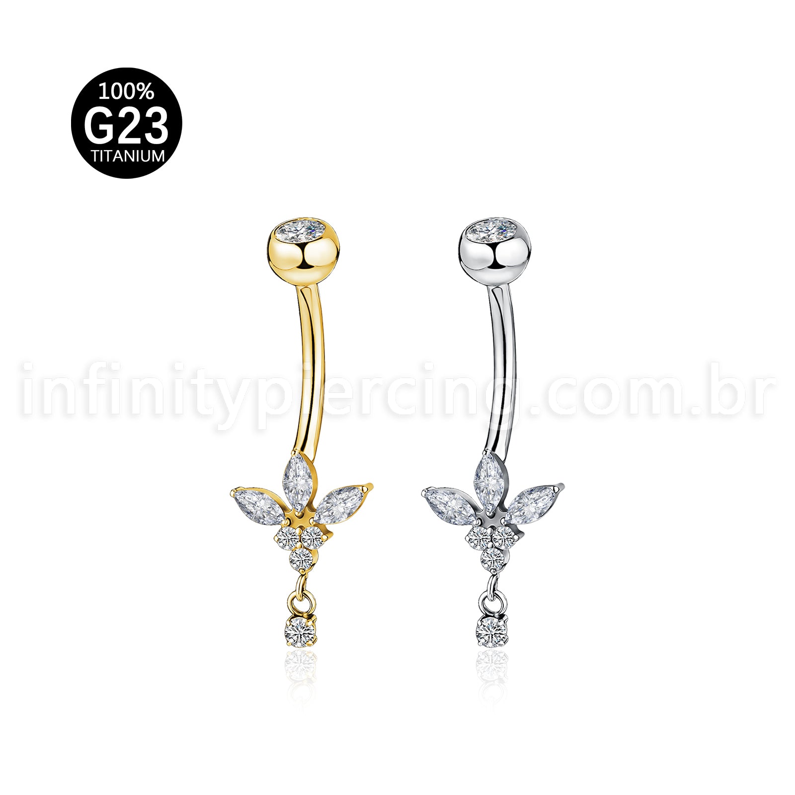 Piercing Banana Titânio Meia Flor Zircônia Cravejada