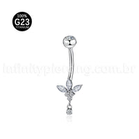 Piercing Banana Titânio Meia Flor Zircônia Cravejada