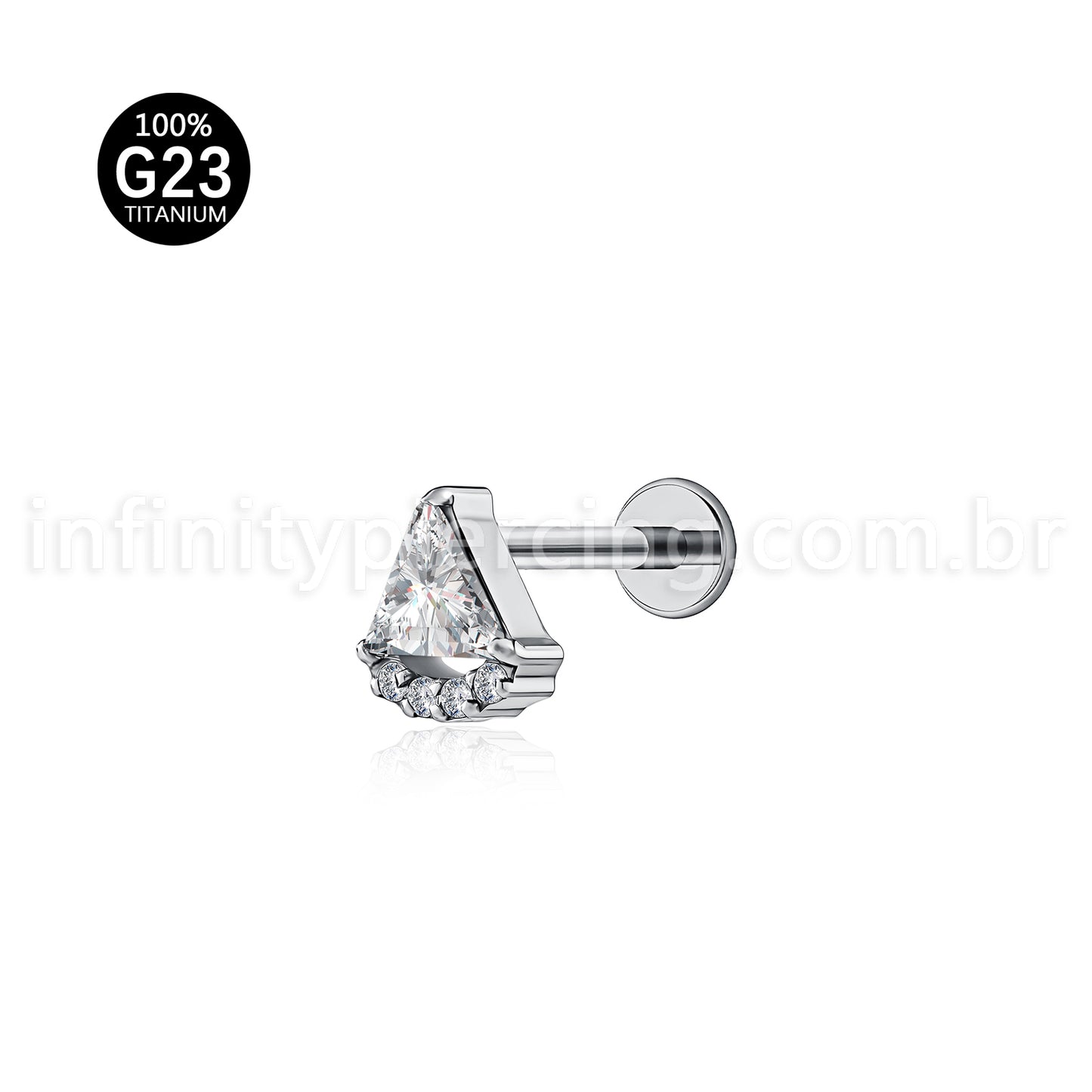 Piercing Labret Titânio Triangulo Zircônia Cravejada