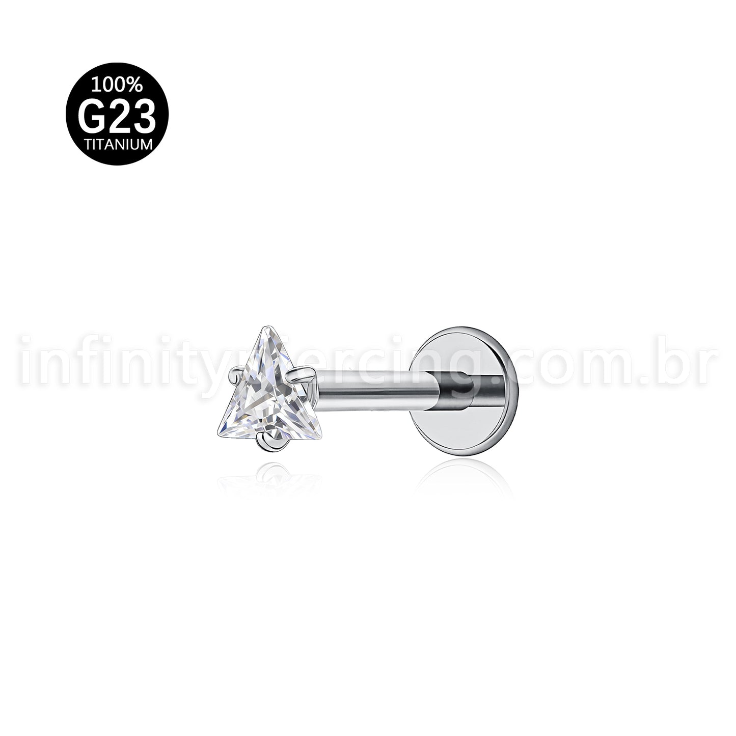 Piercing Labret Titânio Zircônia Cravejada Triangulo