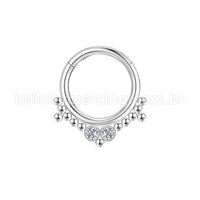 Piercing Argola Aço Cirúrgico Segmento Articulado 2 Pedras Zircônia