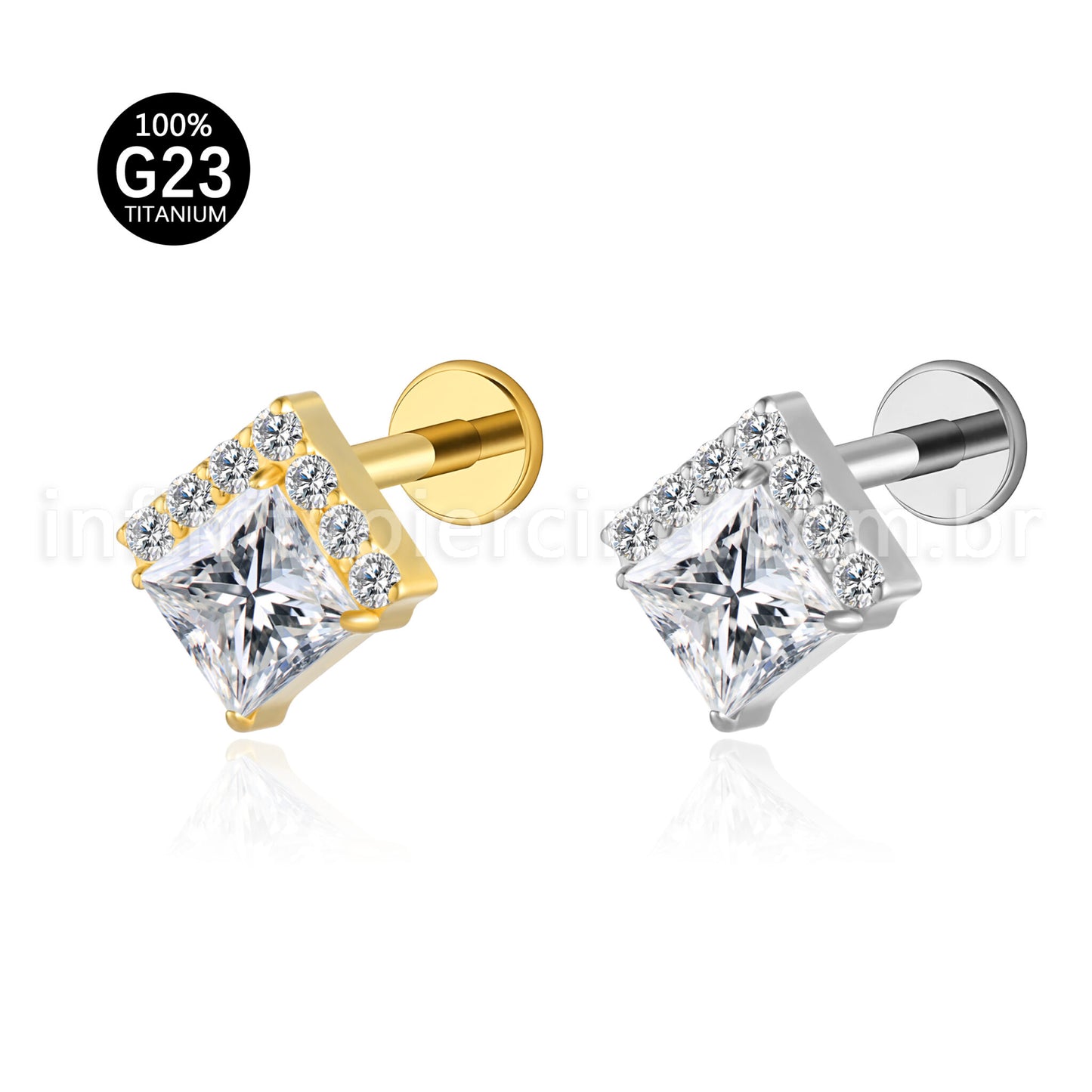 Piercing Labret Titânio Quadrado Zircônias