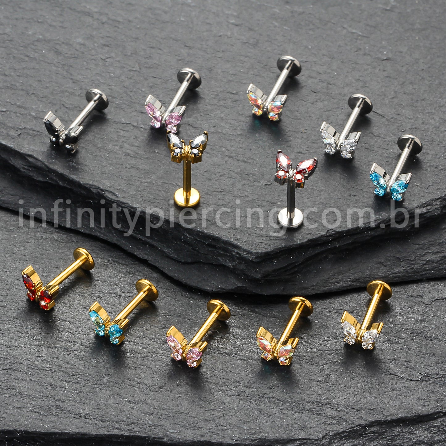 Piercing Labret Titânio Borboleta Zircônia