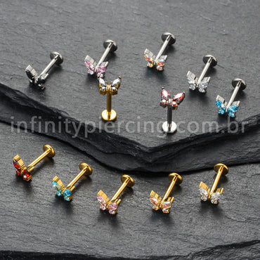 Piercing Labret Titânio Borboleta Zircônia