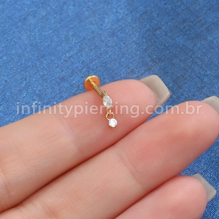 Piercing Labret Titânio Zircônia Oval Com Pingente