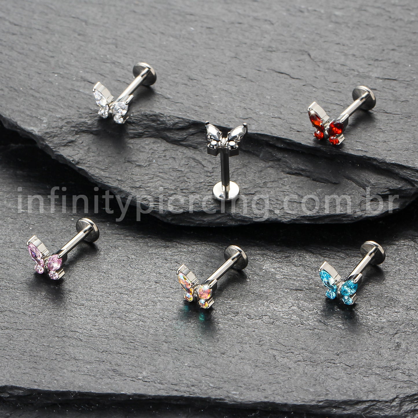 Piercing Labret Titânio Borboleta Zircônia