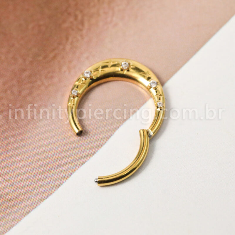 Piercing Argola Titânio Segmento Articulado Zircônia Detalhes Estrelas