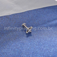 Piercing Labret Aço Cirúgico Indiano 5 Pedras Zircônia Cravada