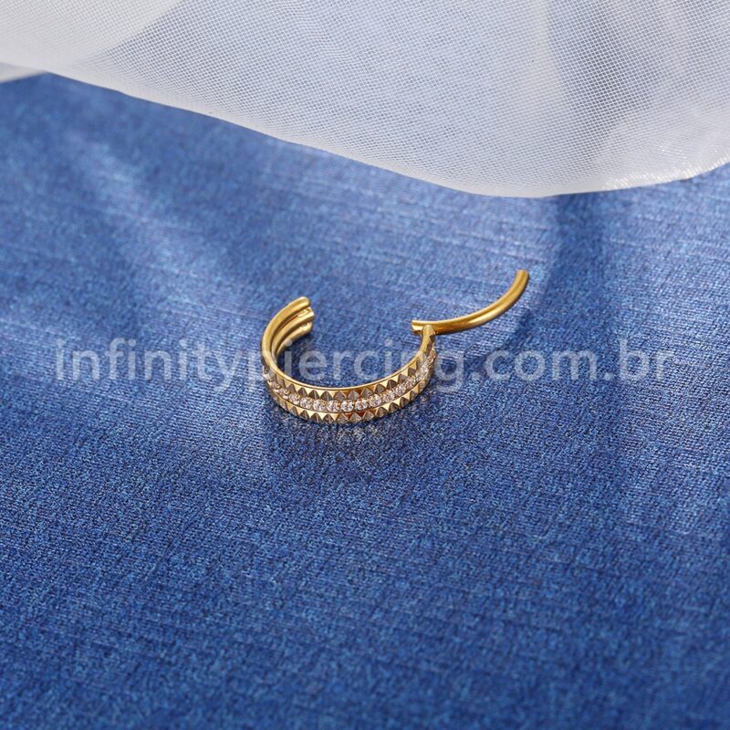 Piercing Argola Titânio Segmento Articulado Detalhes/Zircônia Cravejada