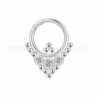Piercing Argola Aço Cirúrgico Segmento Articulado 3 Pedras Zircônia