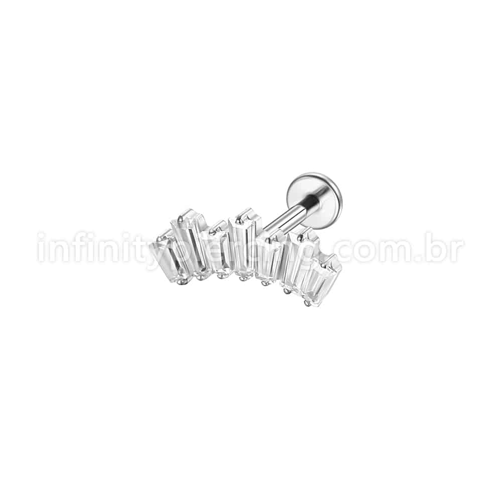 Piercing Labret Aço Cirúrgico Cluster Zircônia Retangular
