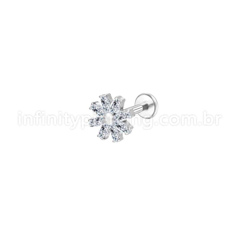 Piercing Labret Aço Cirúrgico Flor Zircônia