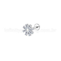 Piercing Labret Aço Cirúrgico Flor Zircônia