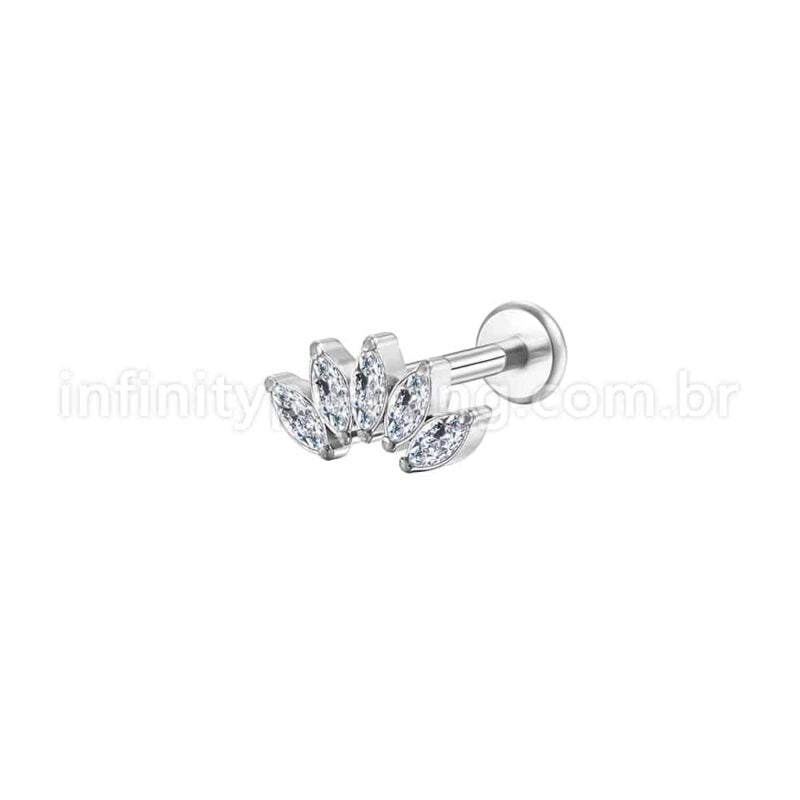 Piercing Labret Aço Cirúrgico 5 Pétalas Zircônia