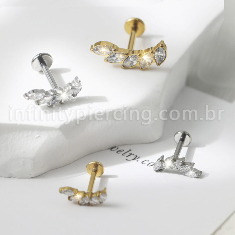 Piercing Labret Aço Cirúgico Cluster 6 Zircônias