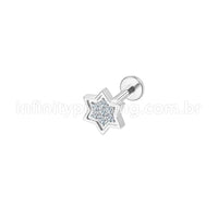 Piercing Labret Aço Cirúrgico Estrela Zircônia Cravejada