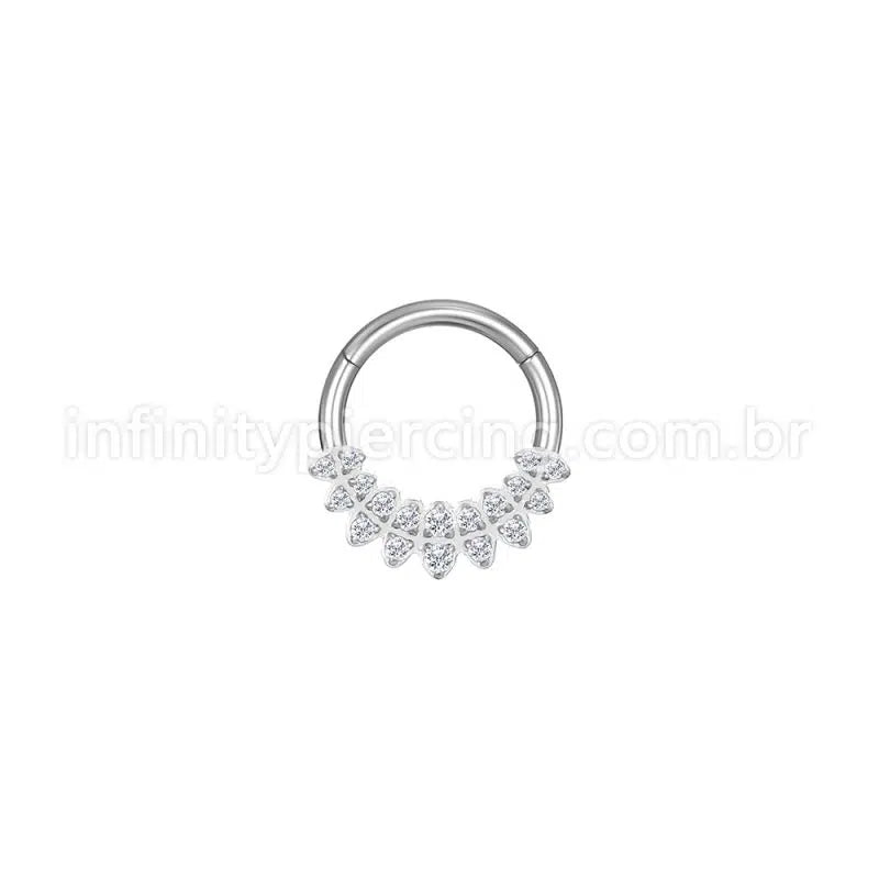 Piercing Argola Aço Cirúrgico Segmento Articulado Detalhada Zircônia Cravejada