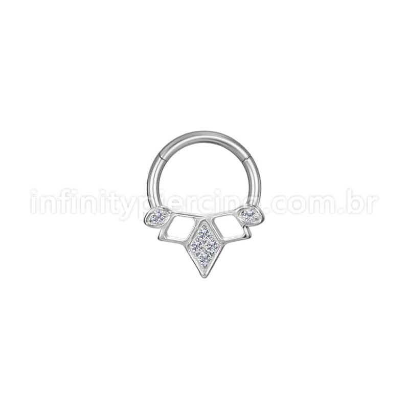 Piercing Argola Aço Cirúrgico Segmento Articulado Detalhada Vazada Zircônia Cravejada