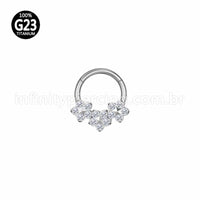 Piercing Argola Titânio Segmento Articulado 3 Flores Zircônia Cravejada