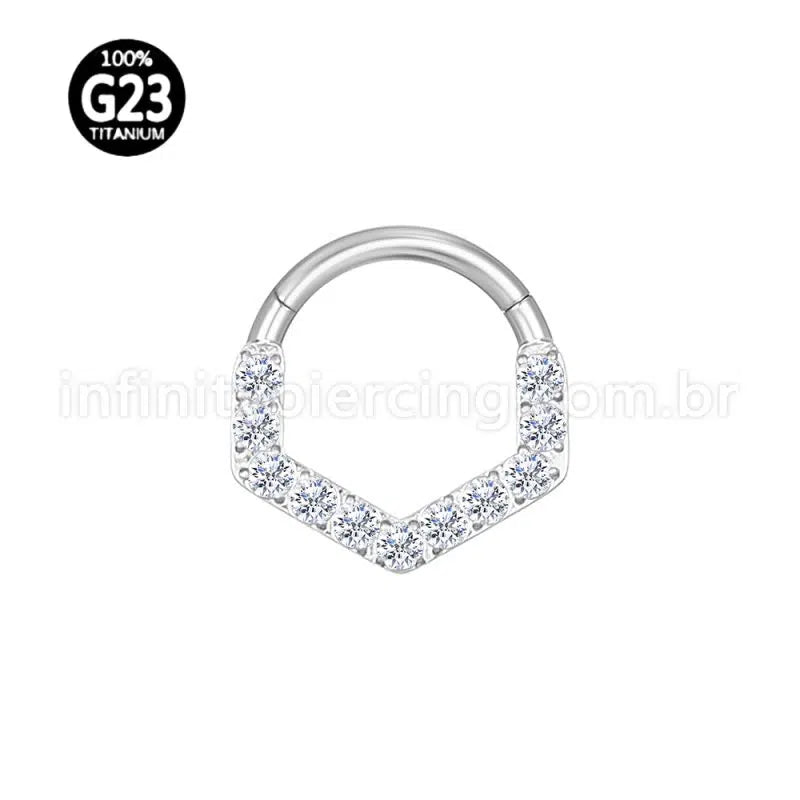 Piercing Argola Titânio Detalhe V Zircônia Frontal